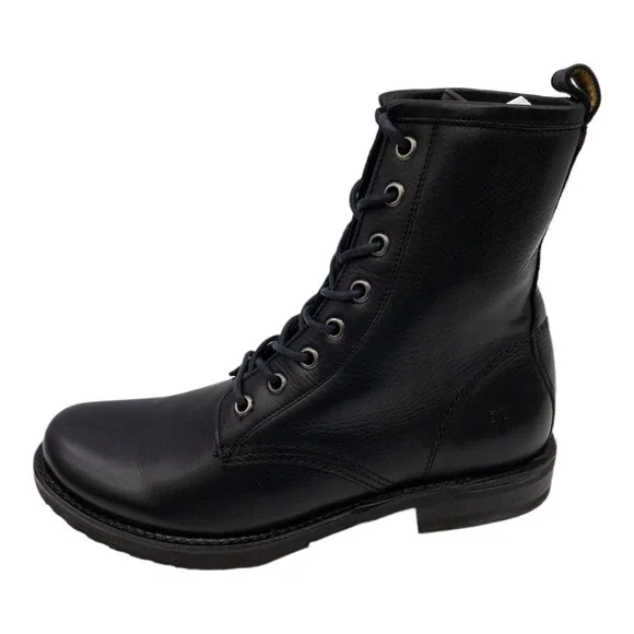 Frye Black Veronica Leather Lace Up Heeled Combat Boots 6.5 - Picture 3 of 12